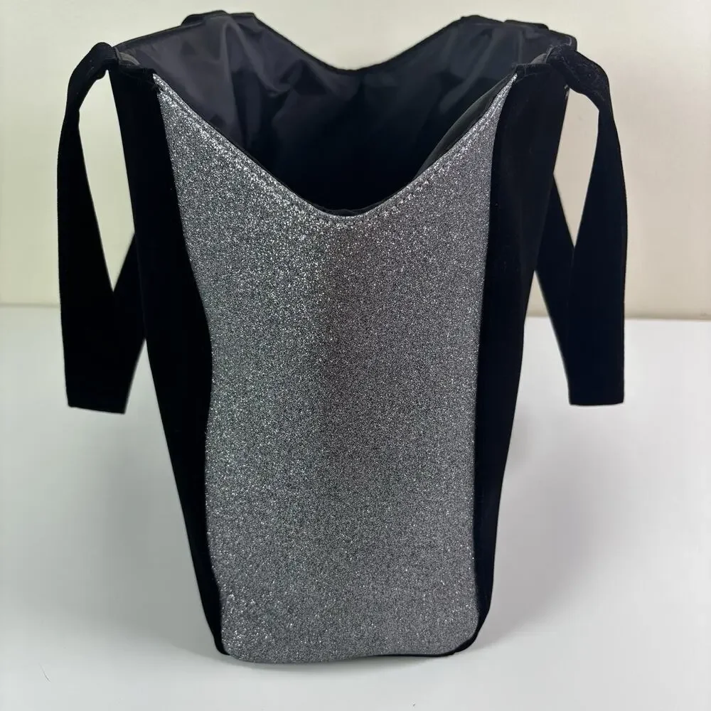 Jimmy Choo Parfums Tote Bag Black Velvet Silver Glitter Gift Bag Shoulder Strap
